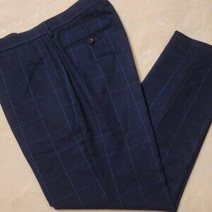 J. Crew Bowery Navy Blue Plaid Slim Fit Wool Dress Pants Mens 33x31 Tag (33x32)